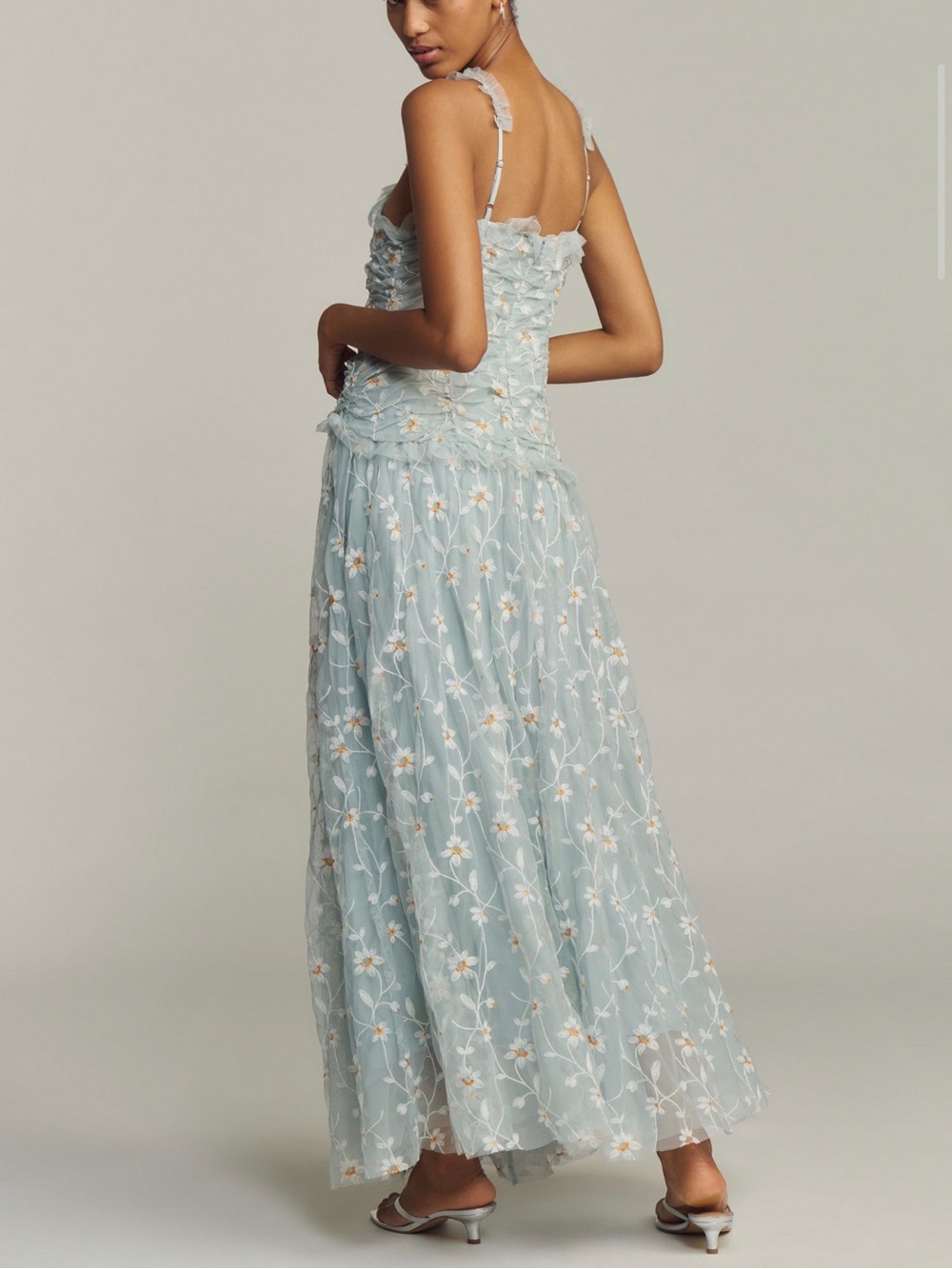 Anthropologie Light Blue Floral Maxi Dress - Picture 2 of 6